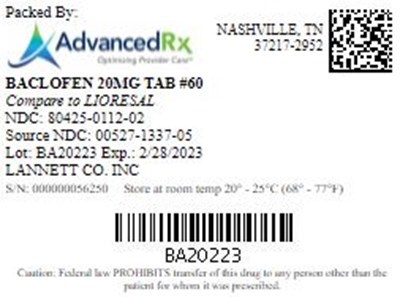 Baclofen 20mg Tab Qty 60 Ndc  80425 0112
